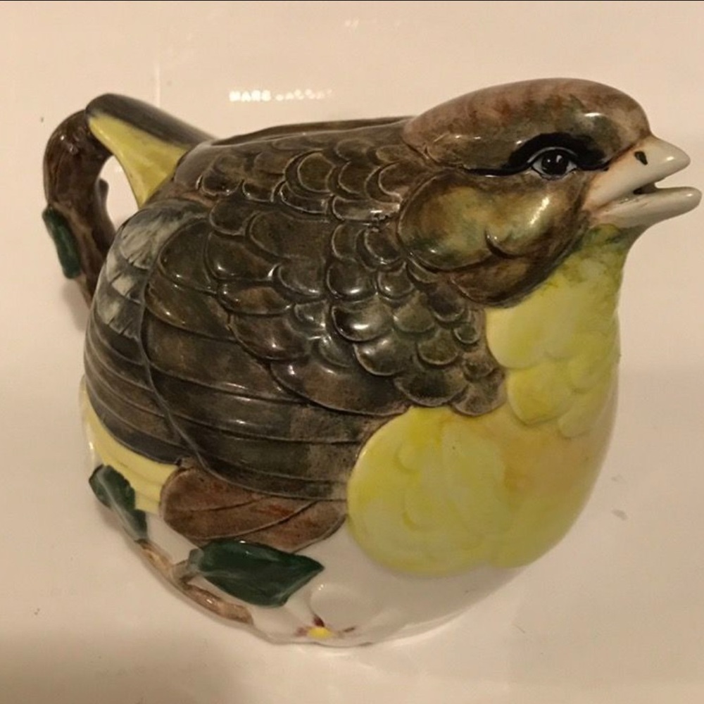 Vintage Green Finch Ceramic Teapot